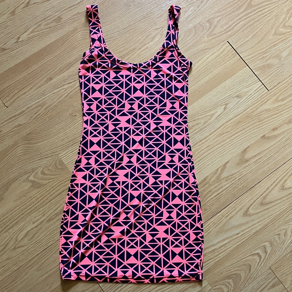 Geometric Pink and Black Mini Dress